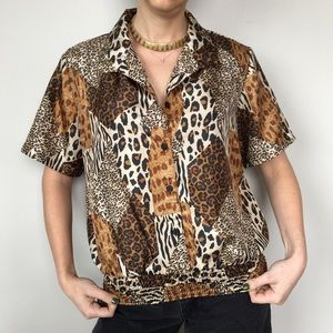 Vintage Westbound Animal Print Short Sleeve Blouse